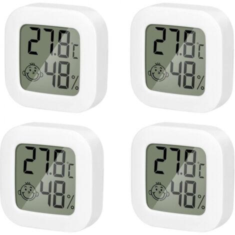 Paquet de 4 thermomètres électroniques d'intérieur de haute précision et thermomètre d'humidité pour chambre de bébé, instrument de test d'affichage sec et humide mural (1/4)