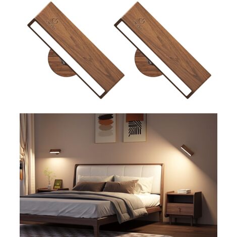 Pack USB Rechargeable Wireless Wall Lamp, Indoor Wooden Wall Light, Brightness Adjustment Wireless Wall Light for Bedroom, Touch Control Wall Bedside Lamp, Wireless Lamp