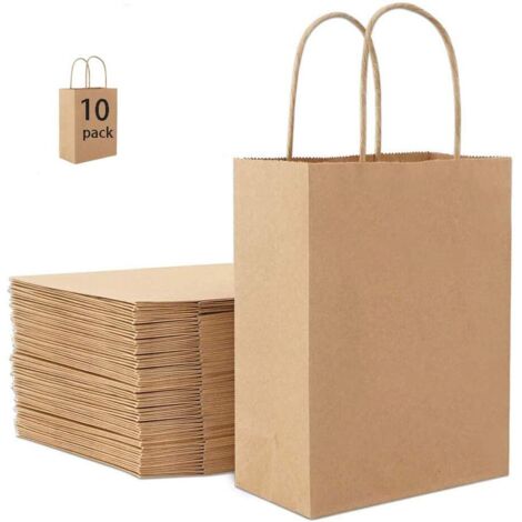 Papiertüten Braun Henkel,Braune Kraftpapiertüte,Braun Geschenktüten,Tüten aus Braun Kraft,Papiertragetaschen,Geschenktüte mit Griff,Geburtstagsfeier,Weihnachts,Geschenk (10B)-