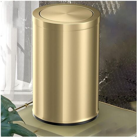 Bathroom Bin with Swing Lid, 9L Small Bin, Metallic Gold Steel, 20 x 31cm