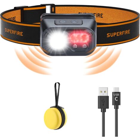 Rechargeable LED Headlamp, 500 Lumens Super Bright Sensor Headlamp with Red Light and 10 Light Modes, IP44 Waterproof, Hiking, Camping, Jogging (1/5)