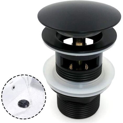 Tinor – Black sink waste basin – Large area pop-up chrome drain – Automatic with overflow – High quality copper – Easy installation for kitchen and bathroom (1/5)