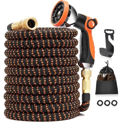 15m Garden Hose, 50FT Kink Resistant Expandable Garden Hose, 10 Pattern Flexible Garden Hose 3/4" & 1/2" Rotating Nozzle Copper, Hose Holder, Storage Bag