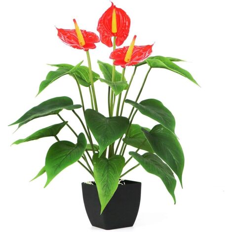 Tinor – Artificial calla lily plant – Real touch fake flowers for wedding bouquet – Indoor outdoor home decor – 16.5" tall – Red, 1 pcs in black pot (1/5)