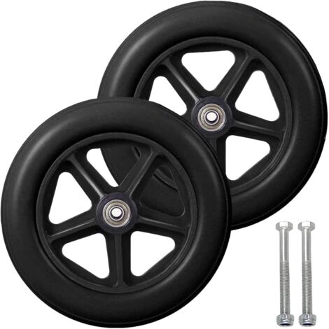 8 Inch Front Caster, 2pcs Wheelchair Replacement Wheels, Non-Slip Solid Tire, 190mm Gray in Black, Wheels for Wheelchairs, Rollators, Walkers(Black)
