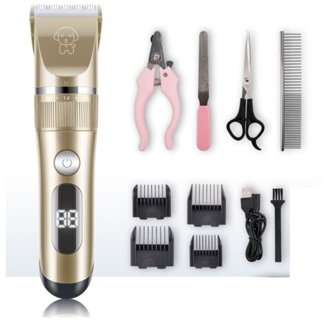Dog Clipper IPX7 Professional Cordless Detachable Dog Clipper Ceramic Blades LCD Display Fast Charging Dog Shaver Detachable and Washable Blade Low Noise 5 Rotation Speeds (1/5)