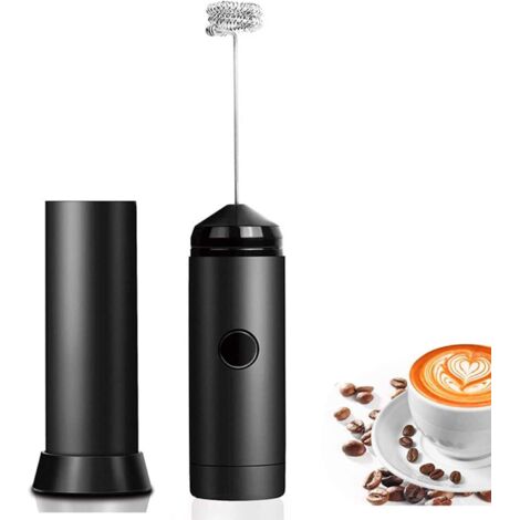 Electric Milk Frother, Easy Cleaning, with Special Spiral Stainless Steel Whisk, Portable and Powerful for Morning Coffee, Latte, Cappuccino, Hot Chocolate, Cream, Cocktails, Black (1/5)