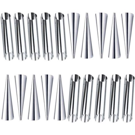 Cornet Patisserie, 20 Stainless Steel Cannoli Molds, Cannoli Molds, Stainless Steel Pastry Cream Molds Straight Tube with Brush, Piping Bag and Cake Nozzle Brush (1/5)