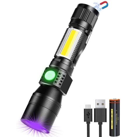 3 in 1 UV Flashlight - USB Rechargeable LED Flashlight - Magnetic Zoomable - COB Waterproof Work Light - 7 Modes - 395nm Urine Detector - For Pets (1 Piece) (1/5)