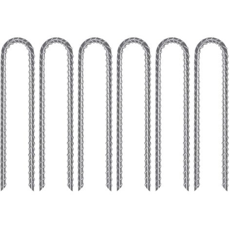 CCYKXA Set of 6 U-Shaped Ground Pegs, Heavy Duty Galvanized Steel Ground Stakes for Trampoline, Camping Tent and Garden (1/5)