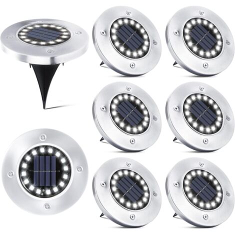 16 LED Solar Lights Outdoor, 8 Pieces Solar Spotlight Garden Recessed Light IP65 Waterproof Post Light for Walkway Pathway Terrace Underground Courtyard Recessed Lawn, Cool White
