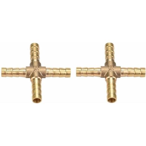 4pcs Laiton Croix 4 Voies Raccords de Joint de Tuyau Connecteur Barbelé Air Eau Mazout Essence Pour la Connexion de la Tuyauterie(6mm) (1/5)