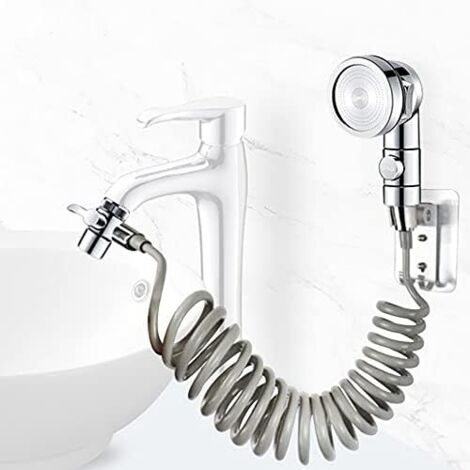 Ensemble de pommeau de douche pour lavabo de salle de bain, douchette de salle de bain, tuyau rétractable, idéal pour laver vos cheveux ou nettoyer votre évier (sans robinet) (argent) (1/5)