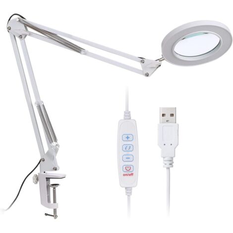 LED Magnifying Lamp, USB Desk Lamp, 8x Magnification, 10 Adjustable Brightness Levels, White (1/5)