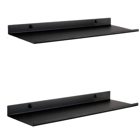 Black Floating Wall Shelf Set of 2 Metal Wall Shelves 50 cm, Invisible Fixing for Books, Objects, Wall Decoration Bathroom Shelf, Living Room, Kitchen, Bedroom or Office Shelf (1/5)