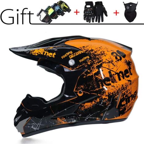 Adult Motocross Helmet, Men's Motorcycle Helmet with Gloves/Mask/Goggles, DOT Approved, ATV, DH, Enduro, Quad, MTB Helmet, Size L(Head Circumference 56-57cm)