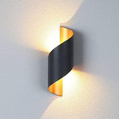 1 pc LED Uplight Wall Light, IP65, Indoor/Outdoor, Modern, Black, 12W, Warm White (Black & Gold) (1/5)