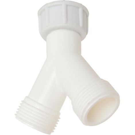 Y-fitting for washing machine supply hose - 20/27 swivel nut inlet - 20/27 double male outlets - Connect 2 machines at the same time