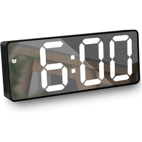 Mirror Alarm Clock, Digital Alarm Clock with Date/Temperature/Snooze/2 Alarm/USB Charging Port LED Display, for Travel Bedroom Office Kitchen - Black