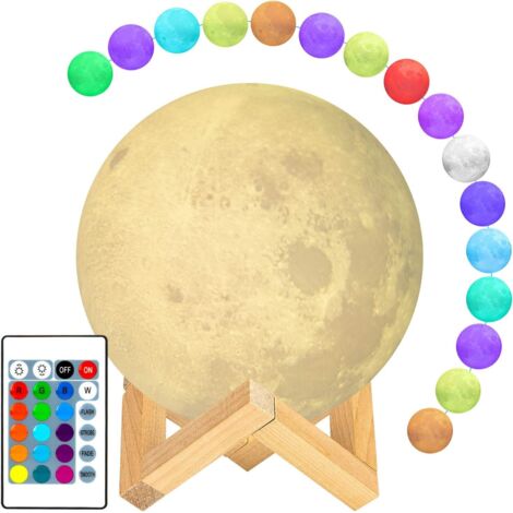Moon Lamp, 12cm Diameter 16 Colors LED 3D Printing Moon Lamp with Stand and Touch Control and USB Rechargeable for Kids Birthday Christmas Gift (1/5)