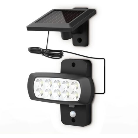 LED solar lamp for outdoor use IP44, PIR motion detector, black wall spotlight for house terrace balcony, splash-proof, cold white light 6500K (1/5)