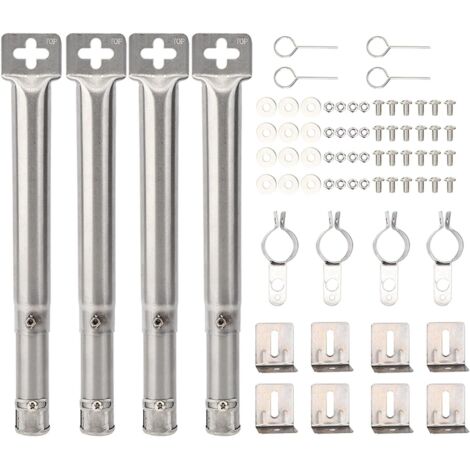 4Pcs Universal Adjustable Stainless Steel BBQ Gas Grill Replacement Straight Pipe Tube Burner Barbecue Accessories (Color : Silver)