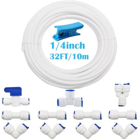 RO Water Filter Fitting, 10 Meters Diameter 1/4"/ 6.3mm Tubing, Refrigerator Tubing Fitting Set, (Y+T+I+L Type Combo Valve+Shutoff Valve) (1/5)