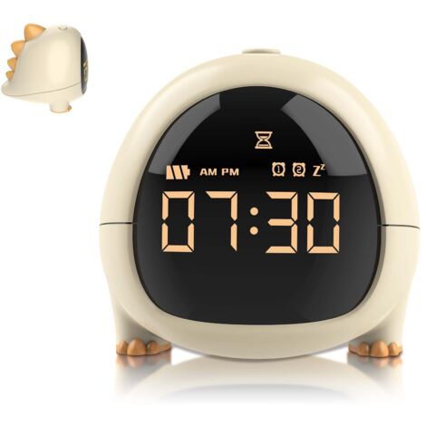 Tinor – Dinosaur USB rechargeable alarm clock – Intelligent sunrise and sunset simulation – Countdown timer – Night light for kids (yellow) (1/5)