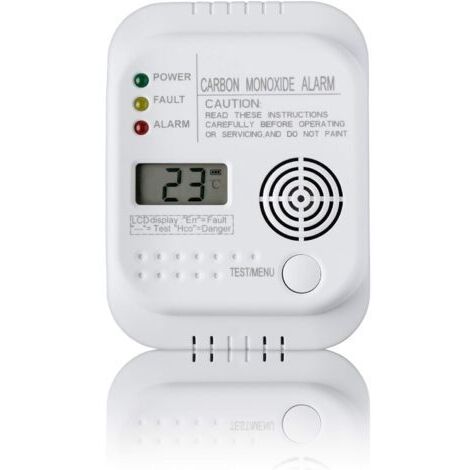 Carbon monoxide detector, battery-operated, gas detector with display and temperature display