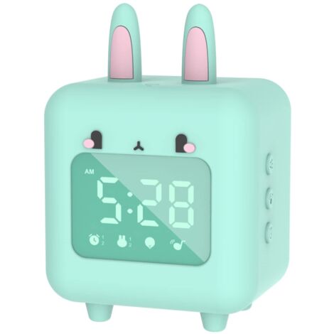 Naughty Rabbit Alarm Clock Kids Alarm Clock with Card Digital Alarm Clock LED Night Light for Girls Boys, Adjustable Volume Day and Night Snooze Alarm Clock Birthday Gift for Kids