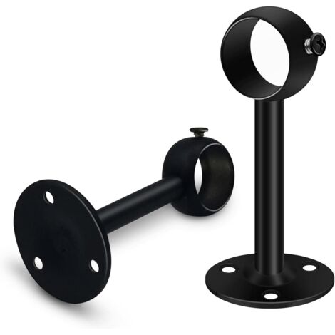 Set of 2 Heavy Duty Black Curtain Rod Brackets for Ceiling Rod, 25mm Stainless Steel Curtain Rod Brackets, Curtain Rod Holders for Closet, Wardrobe