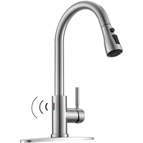 Touchless Kitchen Faucet with Pull Down Sprayer - Single Handle Kitchen Faucets with Smart Motion Sensor, Brushed Nickel Stainless Steel Sink Faucet