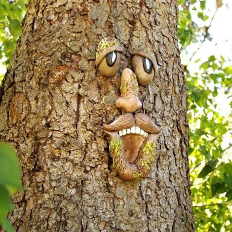 Garden Sculptures and Statues, Garden Statues, Outdoor Garden Decorations,Garden Decorations Tree Face Trunk Hanging Decoration Big Eyes for Easter Weatherproof Outdoor Yard