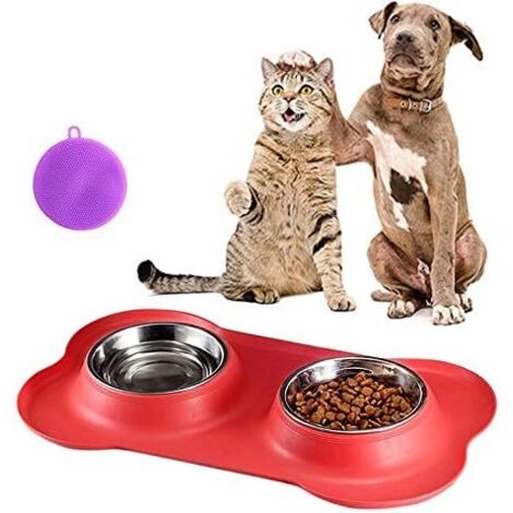 -Dog Bowl, Stainless Steel Double Dog Bowl with Silicone Mat Non-Slip Dog and Cat Bowl-Overflow and Anti-Spill,Feeders and Drinkers for Dogs and Cats (1/5)