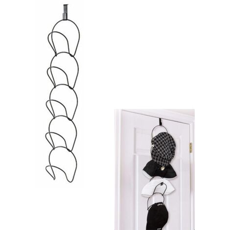 Hat Rack 5 Rings Metal Multi-Layer Cap Rack Over Door Coat Rack with 1 Over Door Hook for Baseball Caps Towels Scarves (Black) (1/5)