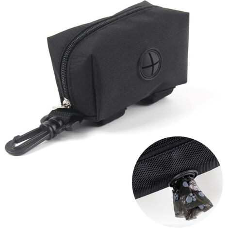 Poop Bag Dispenser, Poop Bag Holder, Dog Poop Bag Dispenser, Portable Fabric Poop Bag, Waste Bag Dispenser with Hook, Black