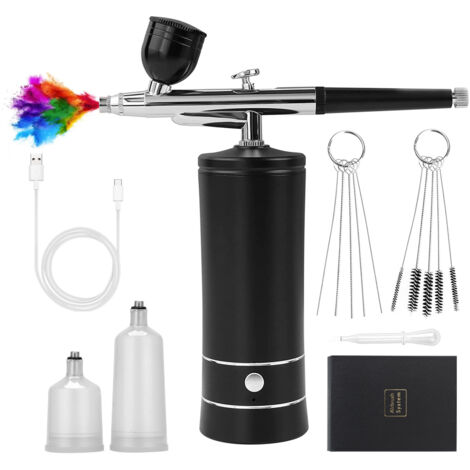 (Black) Cordless Airbrush Kit with Compressor, Portable Mini Airbrush, Rechargeable Nail Airbrush, Model Painting
