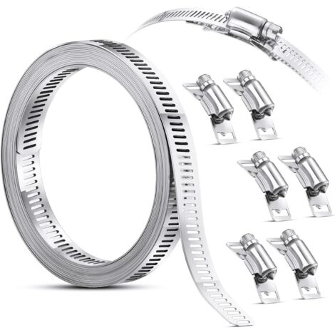 Hose Clamp Steel Worm Gear Clamp, Strap Hose Clamp with Fasteners, 304 Stainless Steel Clamps Adjustable Screw Hose Clamp (8 Pieces, 11.5 Feet)