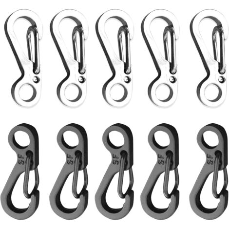 Mini SF Carabiner Mini Carabiner Spring Buckle Camping Carabiner Clip Ring Lightweight Small Carabiner Clip (Black,Silver) (1/5)