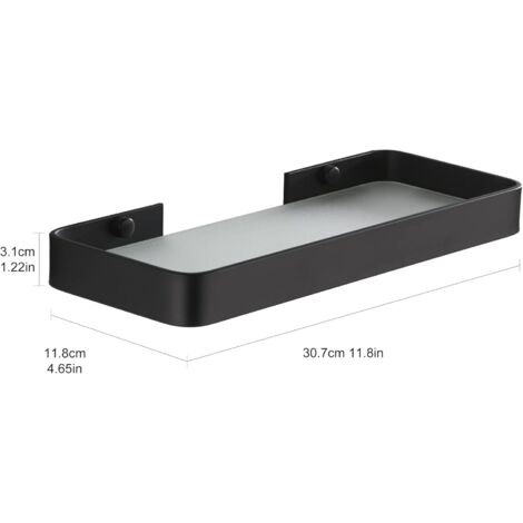 Shower Shelf No Drilling Wall Mounted Bathroom Shelf Caddy with Storage Organizer Rustproof No Damage Tempered Glass Aluminum Space for Kitchen Accessories 30cm Black