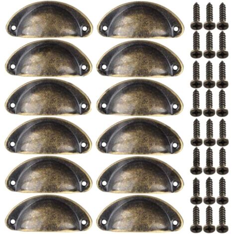 Handle Door Knob Retro Decoration for Furniture Drawer Vintage Shell Handle for Drawer Cabinet Kitchen Furniture Bent Iron Retro Cabinet Door Knob for Wardrobe (12pcs) Copper