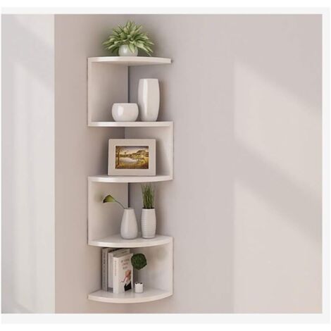 Wall Mounted Corner Shelves, 5 Tier Classic Radial Corner Wall Shelf for Bookcase Shelf Storage (Color : White)