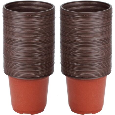 Small Plant Pots, 100pcs Reusable Seedling Pots/Nursery Pots Plastic Round Plant Pots/Transplant Pots/Plant Pots for Indoor and Outdoor Planting, 10cm