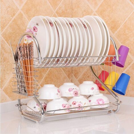 Dish Rack 2 Tier Dish Drainer Dish Drainer Rack Cup Bowl Holder Chopsticks Cutting Board Rack (1/5)