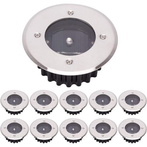 LED Solar Ground Light 10 Pack, Outdoor Light, Street Light, Buried Light, IP65 Waterproof (Cool White, Round) [Energy Class A+]