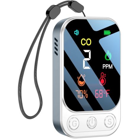 Portable Carbon Monoxide Detector for Travel Camping Car, Handheld CO Alarm, Carbon Monoxide Meter with Built-in Rechargeable Battery, White, HD09