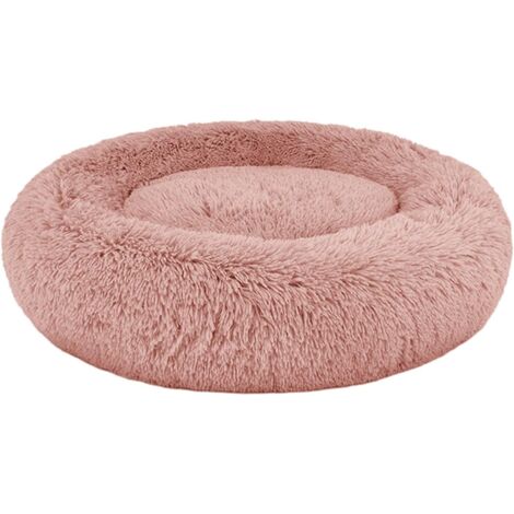 Fluffy Dog Cat Basket Round Bed Large Size Cushion Donuts Dog Cat Soft and Comfortable Sofa Fluffy Baskets Anti Stress Pet Bed Machine Washable (50cm, Pink) Pink 50cm