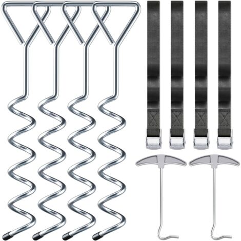Heavy Duty Galvanized Trampoline Anchor Anchor Kit with Spring Pull Tool, Trampoline Parts Steel Ground Wind Stakes, Trampoline Anchor Set of 10 (1/5)