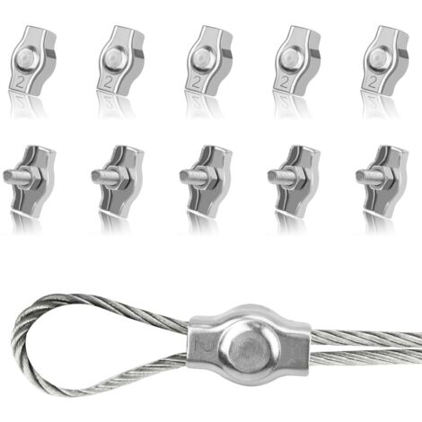 CCYKXA 10Pcs M2 Stainless Steel Cable Clips Wire Rope Clamps Clips for Fixing 2mm Wire Ropes Clotheslines Sun Sails (1/5)