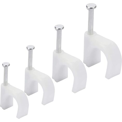 Electrical and Ethernet Cable Clips (Pack of 400) - 6 mm, 7 mm, 8 mm, 10 mm - Electrical Cable Clips with Iron Nails for CAT5, CAT6, RG6, RG59, RJ45 & TV Cables